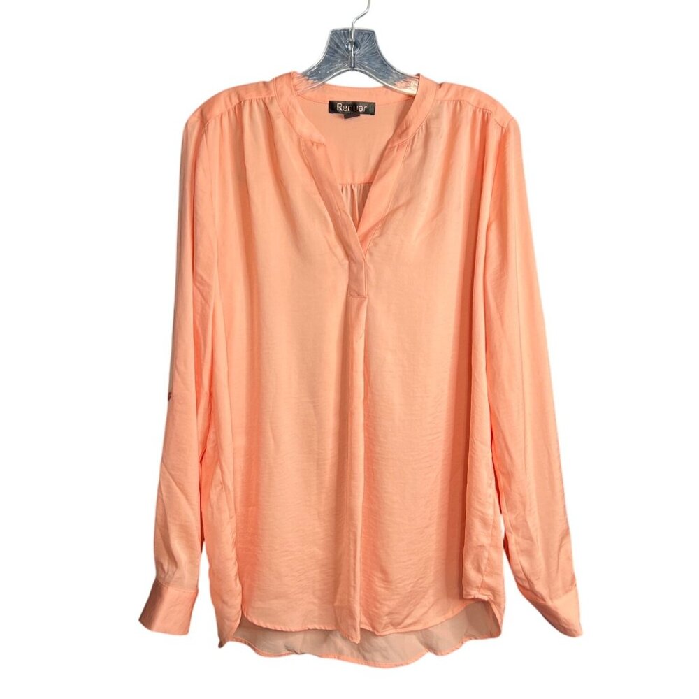 Peach Blouse With Roll Tab Sleeves L